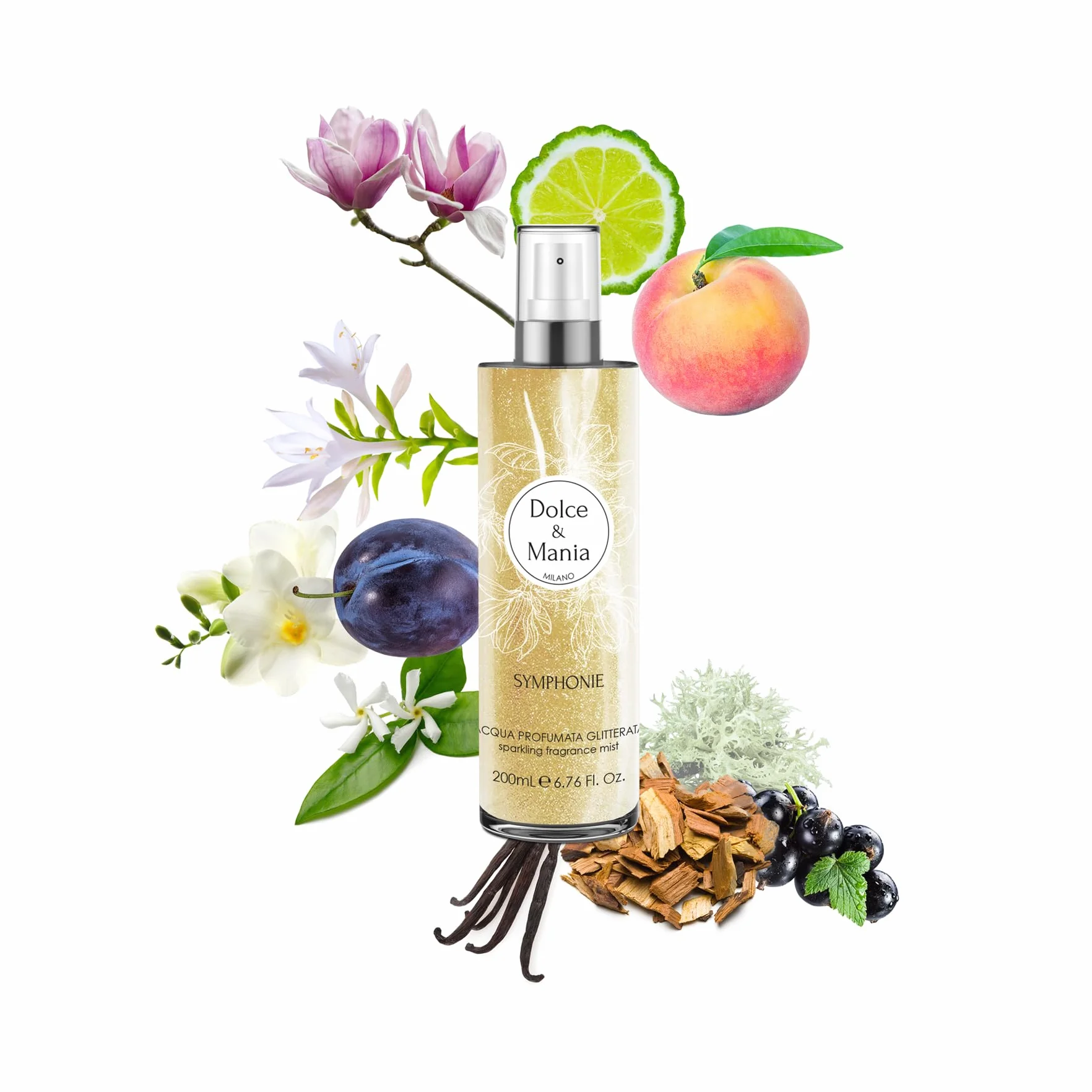 dDOLCE & MANIA | Symphonie Acqua Profumata Glitterata 200ml - Acqua Profumata con Glitter, Fragranza Elegante e Brillante per un Tocco di Lusso