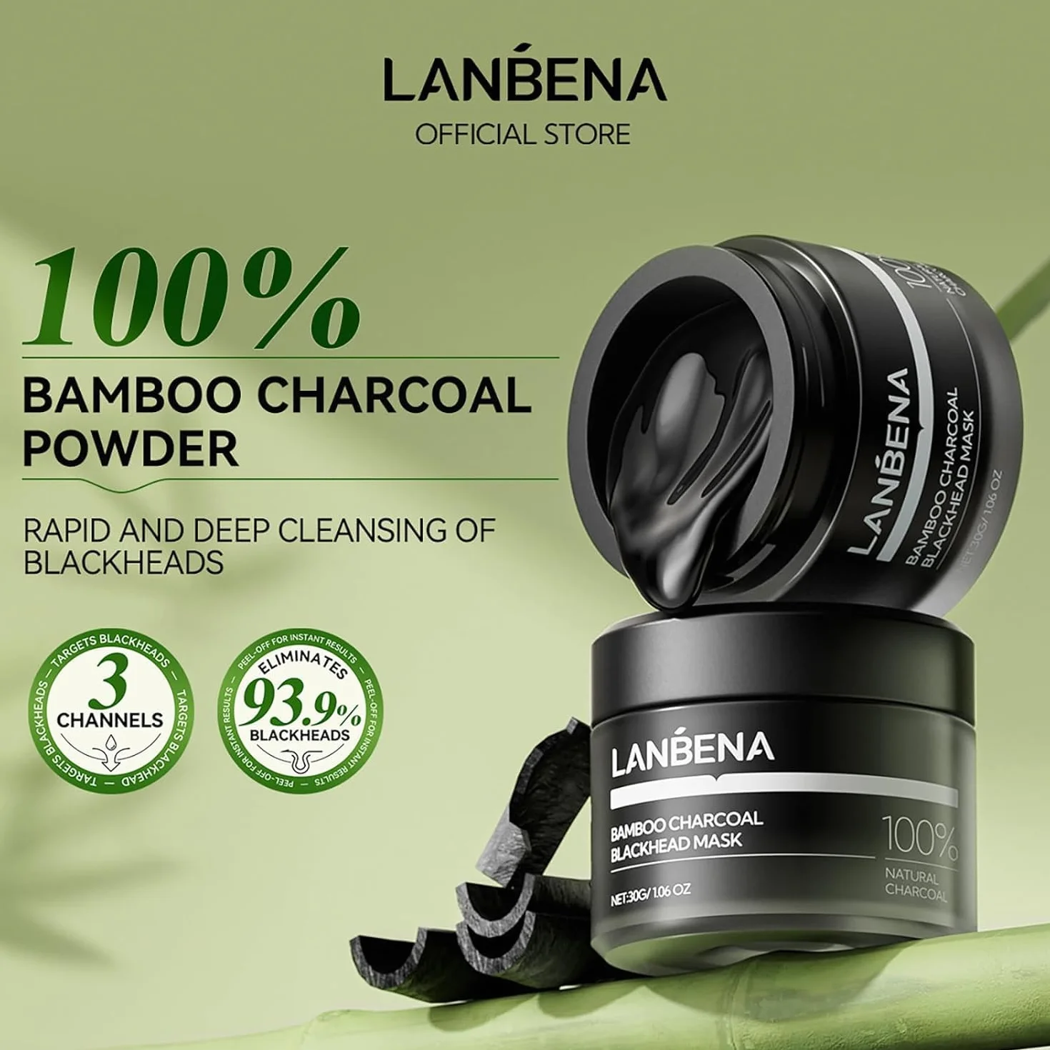 LANBENA Strisce per Pori al Carbone di Bambù (30g/1,06 Oz), 60 Pezzi Striscia per Naso con Rimozione Punti Neri, Rimozione Punti Neri per il Viso, Kit per Rimuovere Punti Neri, Striscia per Naso per