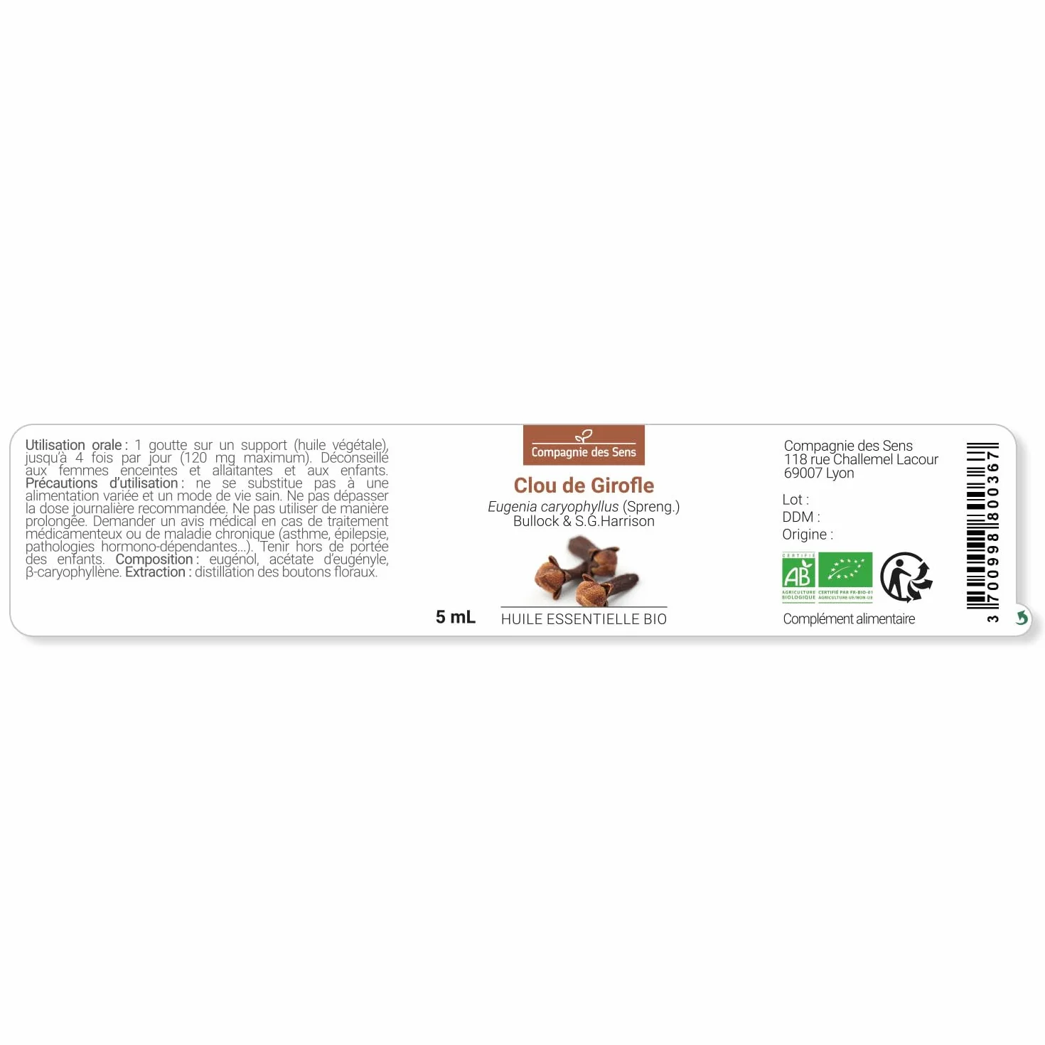 CHIODI DI GAROFANO BIO Olio Essenziale 10mL 100% Puro Naturale ChromaCert®
