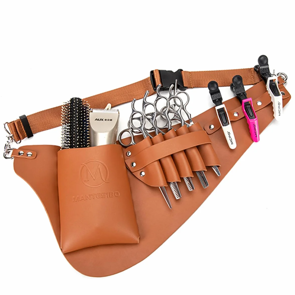 Borsa da cintura per parrucchieri, custodia per forbici, kit di strumenti per parrucchieri con cintura regolabile per pettini, rasoi, tagliacapelli, clip (LQ-YB-191 Marrone)