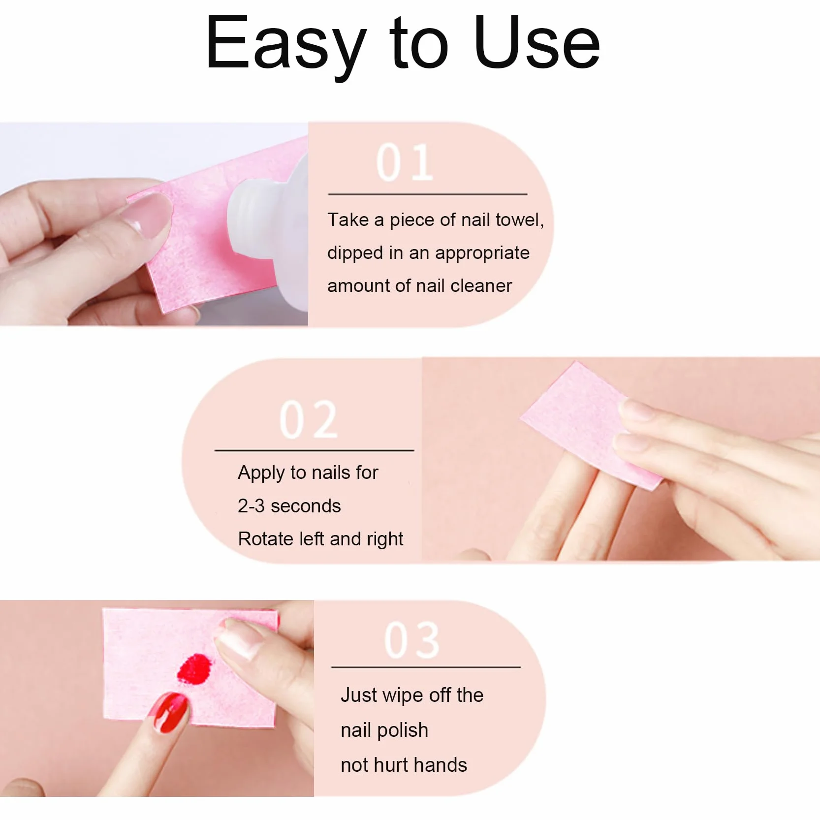 900 Pezzi Pad Unghie Senza Pelucchi, Tampone Salviette in Cotone per Unghie, Salviette per la Pulizia Senza Pelucchi per Unghie per Rimuovere Smalto e Gel(Rosa)