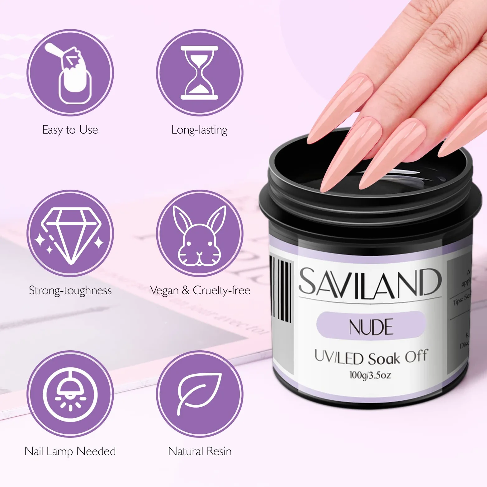 SAVILAND 2 x 100g Gel Ricostruzione Unghie Trasparente Nude 3.5 Once | Builder Gel per l'allungamento delle Unghie, 100 Formine per Unghie, Pennelli e Lime, per Saloni di Bellezza Professionali