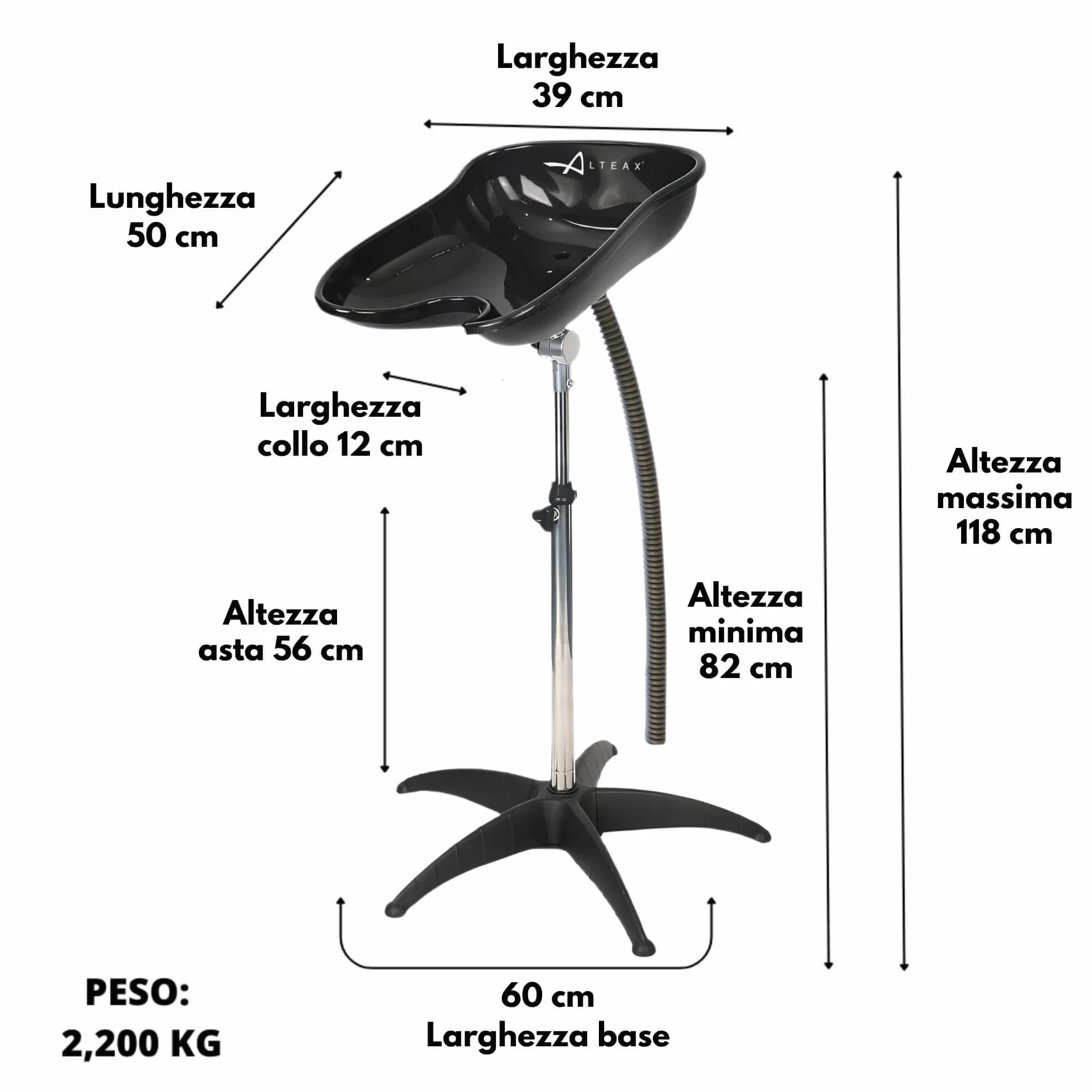 Altéax Lavatesta Portatile Per Parrucchieri Ovale con Doccetta per Lavandino Universale – Dal Design Ergonomico può Essere Utilizzato Come Lavatesta per Disabili - Lavatesta Parrucchiera Professionali