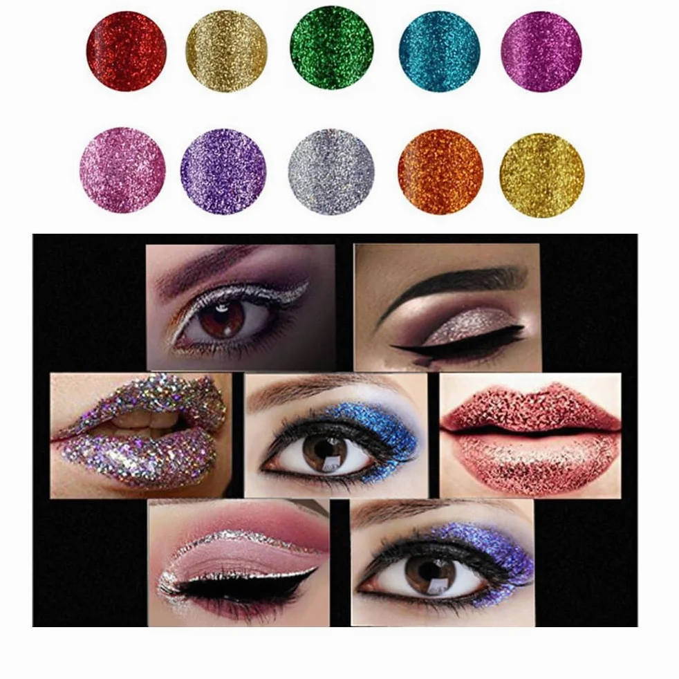 BestLand 10 colori Liquid Glitter Eyeliner Set Metallico Shimmer Glitter Ombretto Pigmento Sopracciglio Shimmer Arancione Oro Verde Impermeabile Colorato Eye Liner