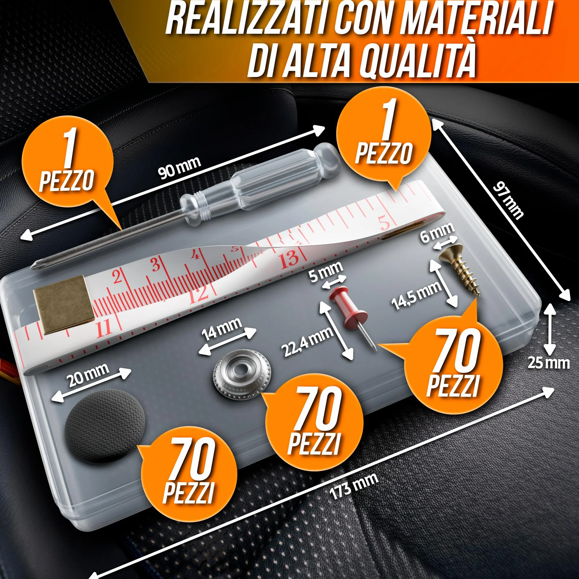 Kit Riparazione Cielo Auto Nero - Puntine Fissaggio Rivetti Tetto Auto Scollato Interno - Rimedi Fai da Te Bottoni per Tessuto Cielo Auto Tetto Rivestimento Universale