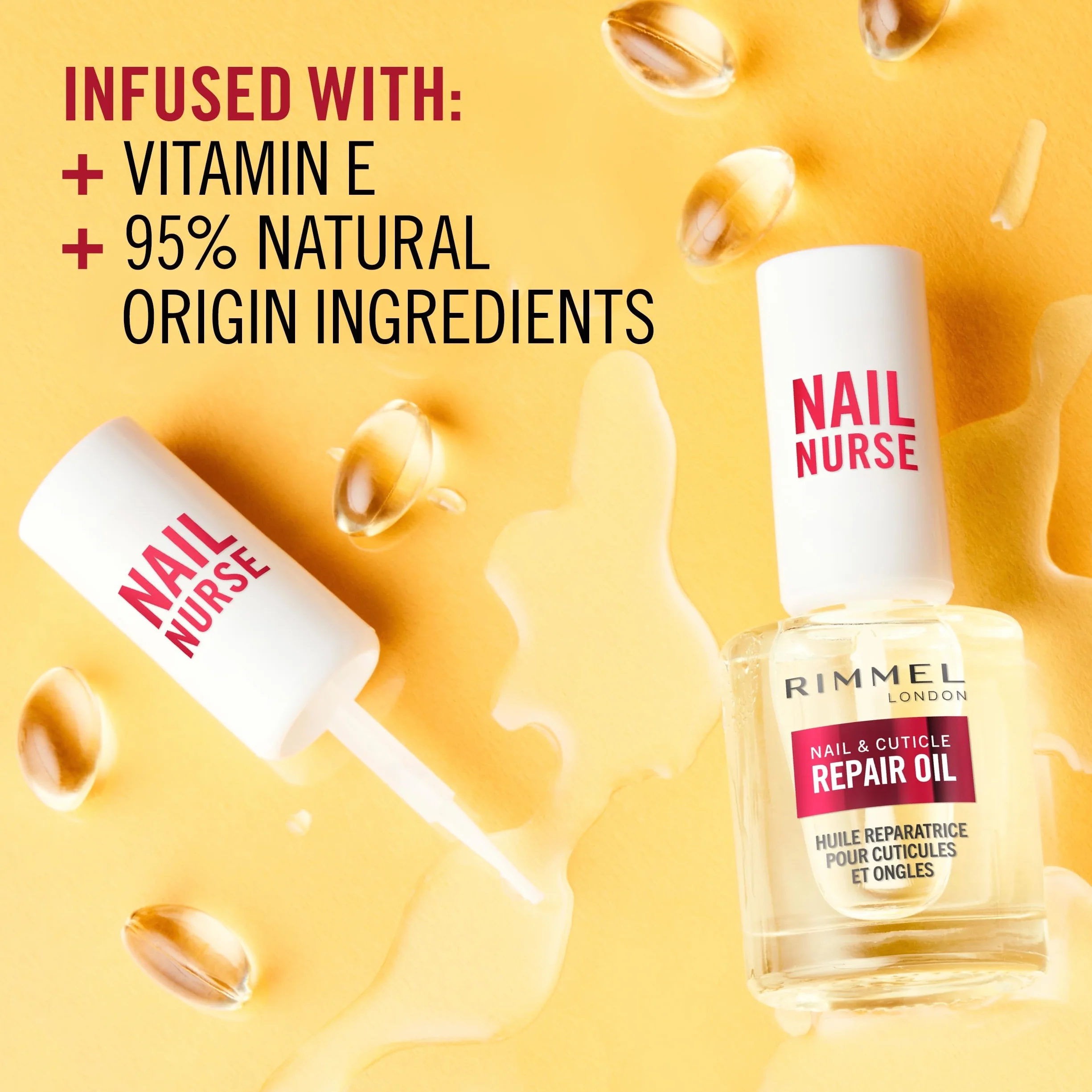 Rimmel London, Nail Care Cuticle Repair Oil, Olio Idratante riparatore per Unghie e Cuticole, Formula Vegana con Vitamina E, 8ml