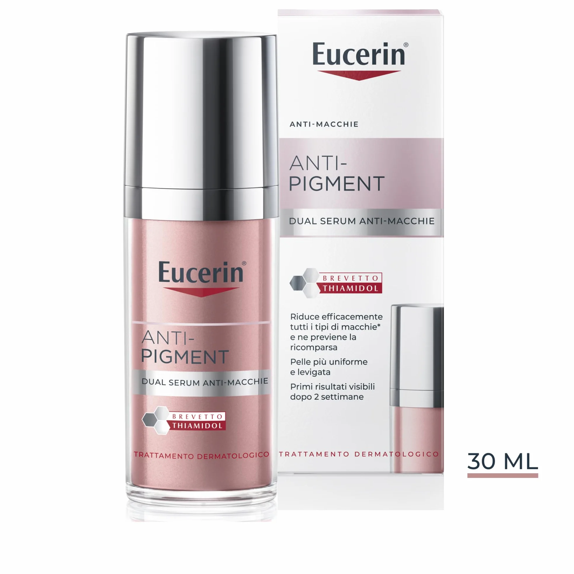 Eucerin Anti-Pigment Siero Viso Dual Serum 30 ml, Siero antimacchia viso concentrato per una pelle uniforme e levigata, Formula con Acido Ialuronico e Thiamidol per tutti i tipi di pelle
