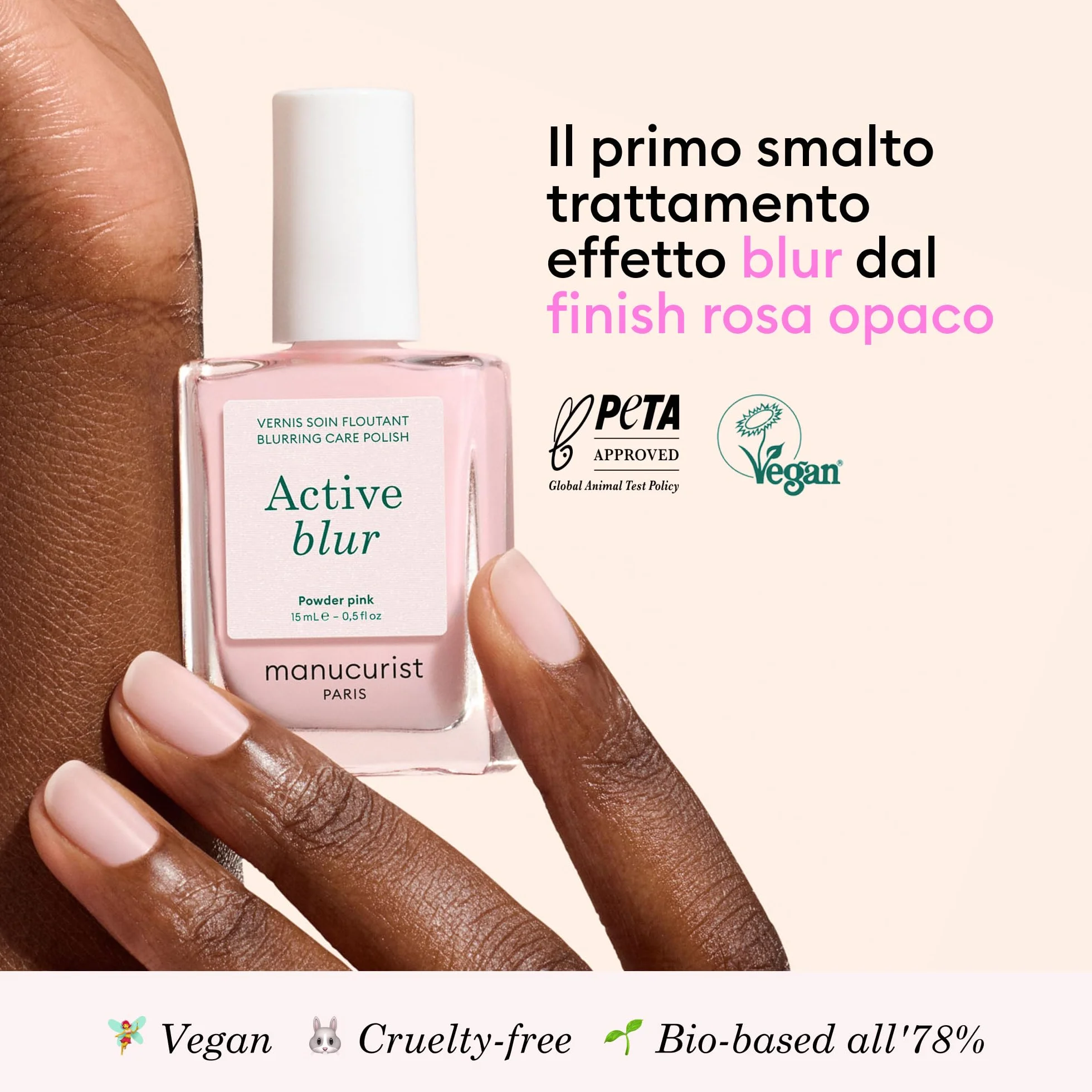 Manucurist Active Blur™ Smalto Rinforzante Unghie Fragili Effetto Blur Trasparente Rosa Cipria Opaco Smalti per Nails Senza Lampada Nails Care Ingredienti Naturale Vegan