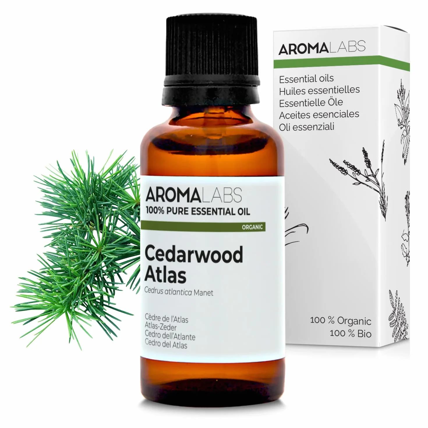 Cedro dell’Atlante BIO (Cedrus atlantica) - 30 mL - Olio Essenziale Chemiotipizzato e Certificato AB/Cosmos - Aroma Labs - Made in France