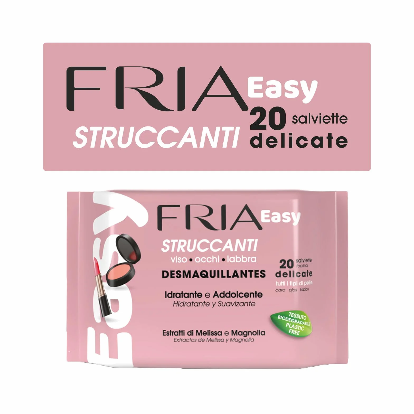 Fria Easy Salviette Struccanti, con Estratti di Melissa e Magnolia ad Effetto Idratante e Addolcente sulla Pelle, Dermatologicamente Testate, Confezione da 20 Salviette
