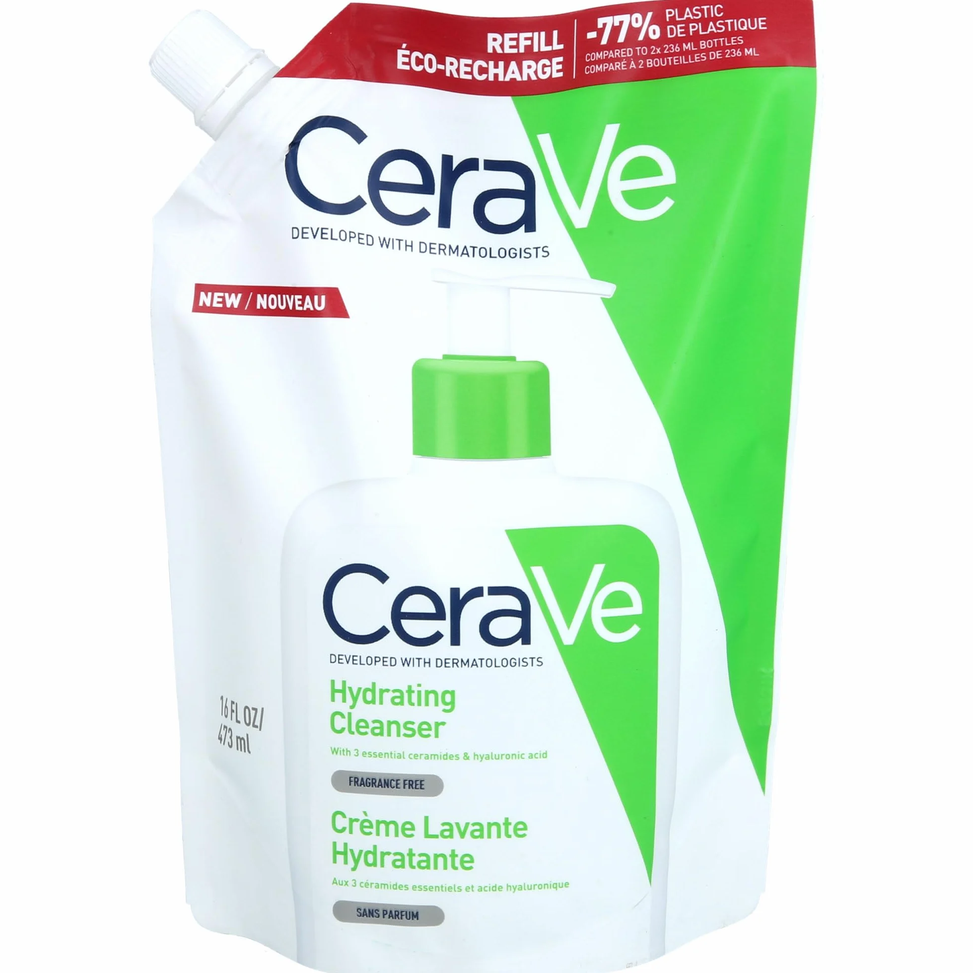 CeraVe Detergente Idratante, Per Pelli da Normali a Secche, Barriera Cutanea Sana, Con Ceramidi Essenziali, Niacinamide e Acido Ialuronico, Confezione Refill, 473 ml