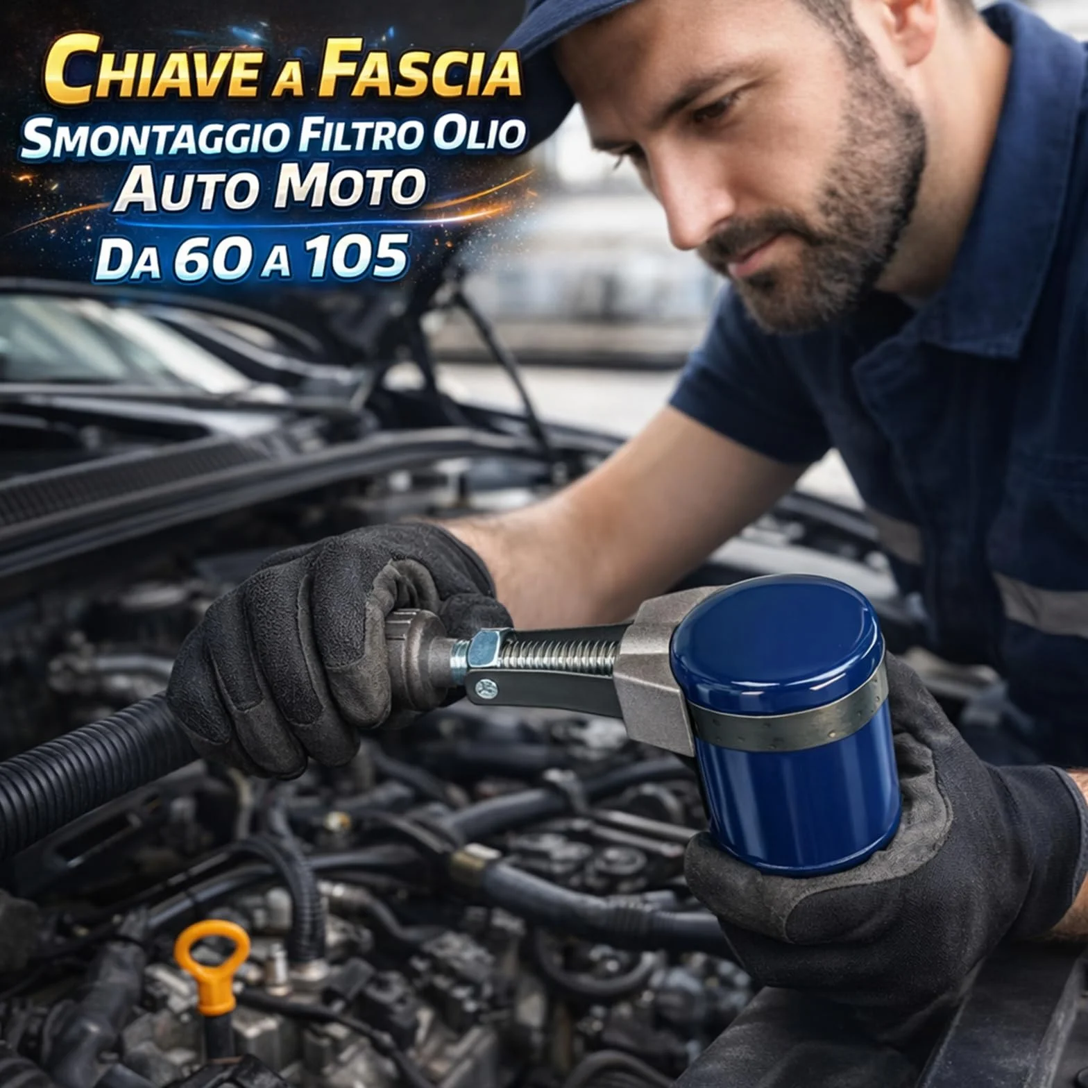 Chiave a Fascia Regolabile Smontaggio Filtro Olio 60-105 mm Auto Moto