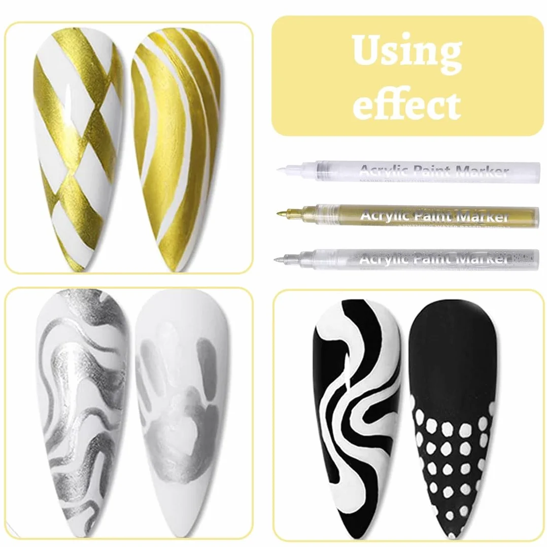 JEYORZY 3 Pcs Pennino 3D,Penne per French Unghie 3D,Penna Manicure,per Nail Art Fai da Te,Nail Art per Donne e Ragazze,Smalto Unghie,Linea Nail Art,Graffiti