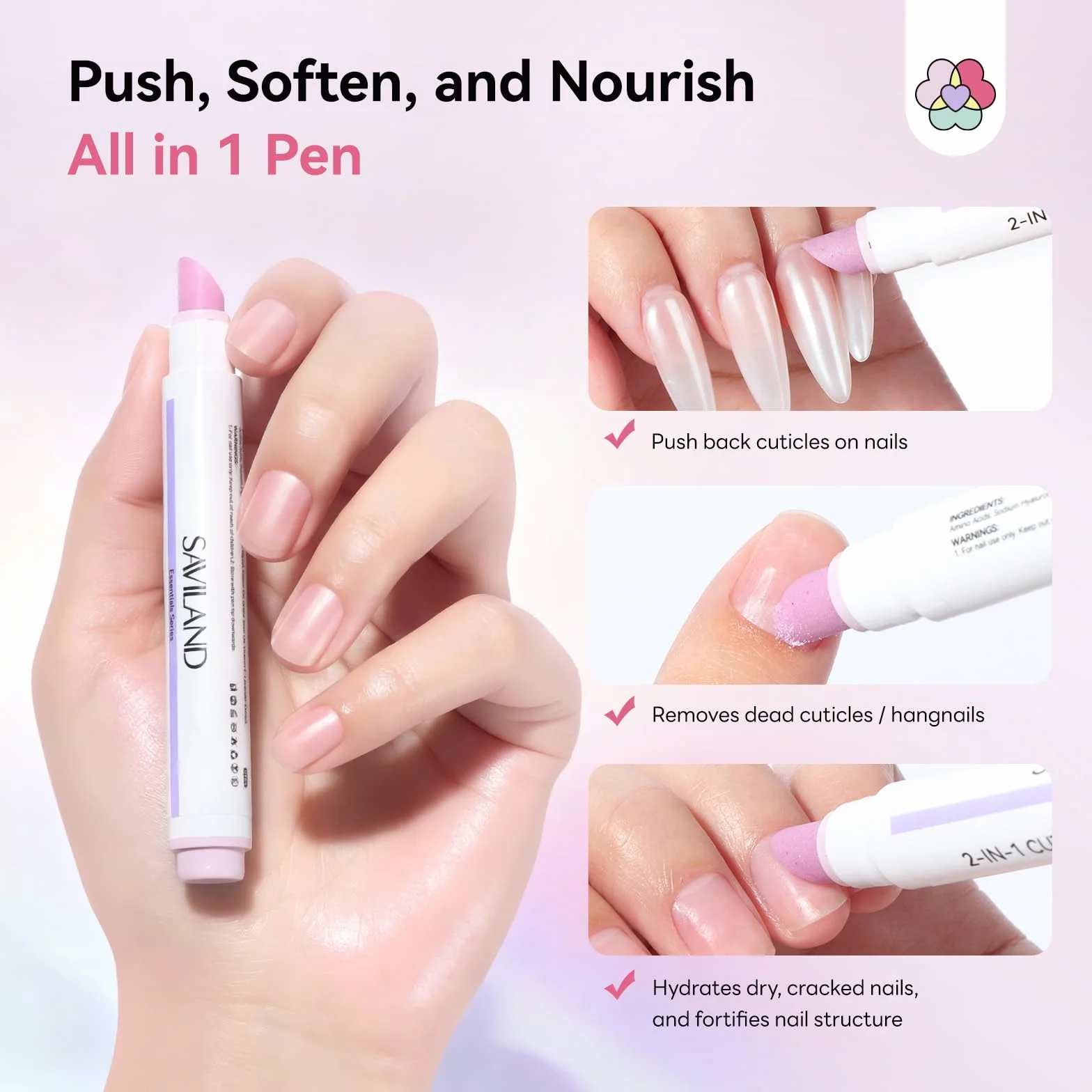 SAVILAND 2 in 1 Penna per Cuticole, 2 pezzi Cuticle Scrub Penna per Rimuovi Cuticole e Olio per Cuticole con Punta Ceramica per Pellicine, Unghie Screpolate e Secche