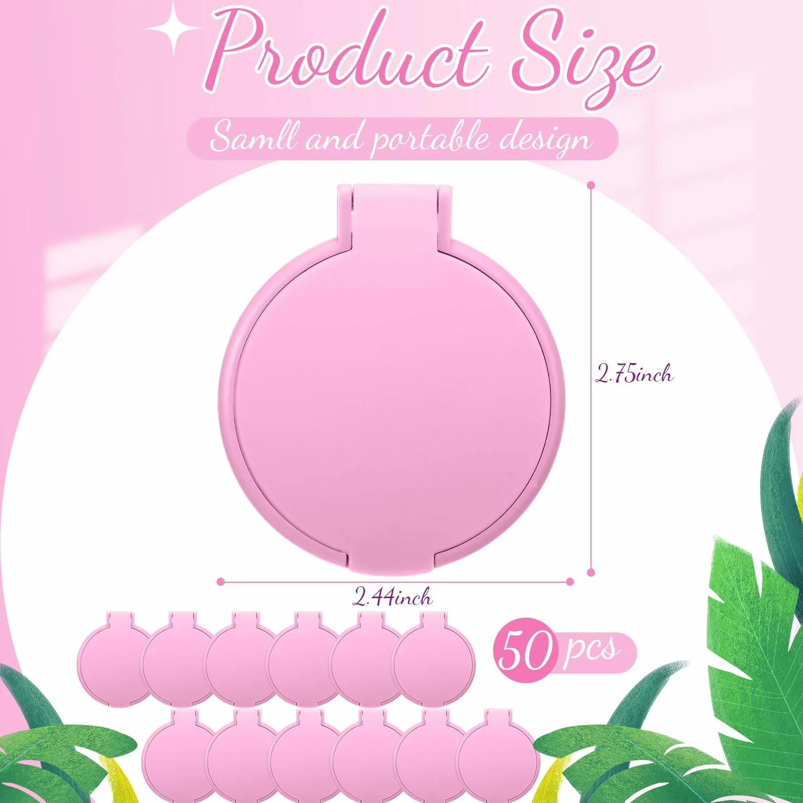 Mini specchi compatti rotondi portatili pieghevoli 7,1 x 6,1 cm rosa