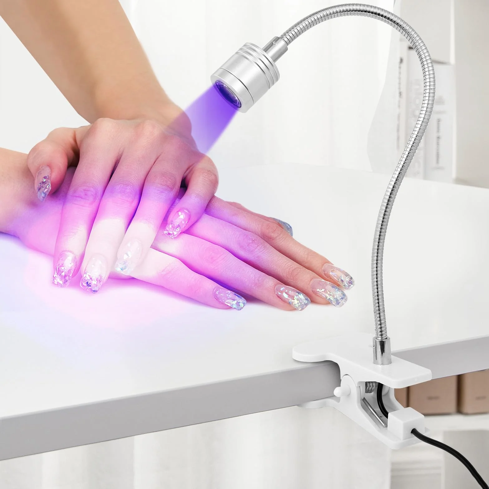 Lampada UV LED Unghie 3W Regolabile Portatile con Clip USB Argento