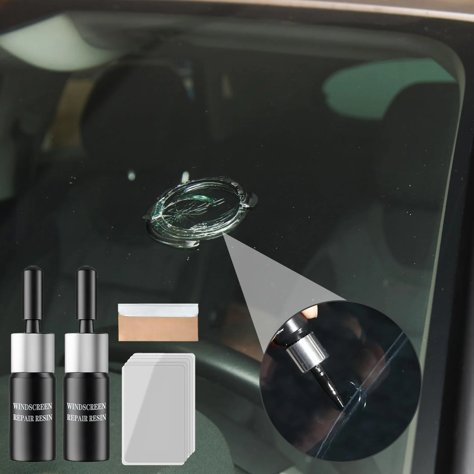 Kit Riparazione Parabrezza Auto 8 Articoli Colla Vetro Alta Efficacia