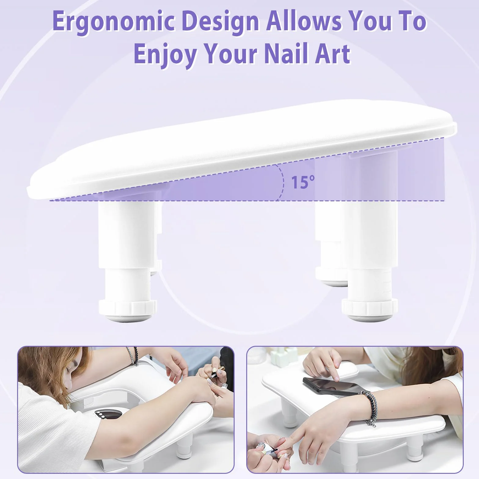 Poggiamano per Unghie, Appoggia Mani per Unghie in Pelle PU e Spugna Morbida, Forma U, con Supporto Regolabile in Altezza, Kit per Nail Art e Lampade per Unghie, Bianco