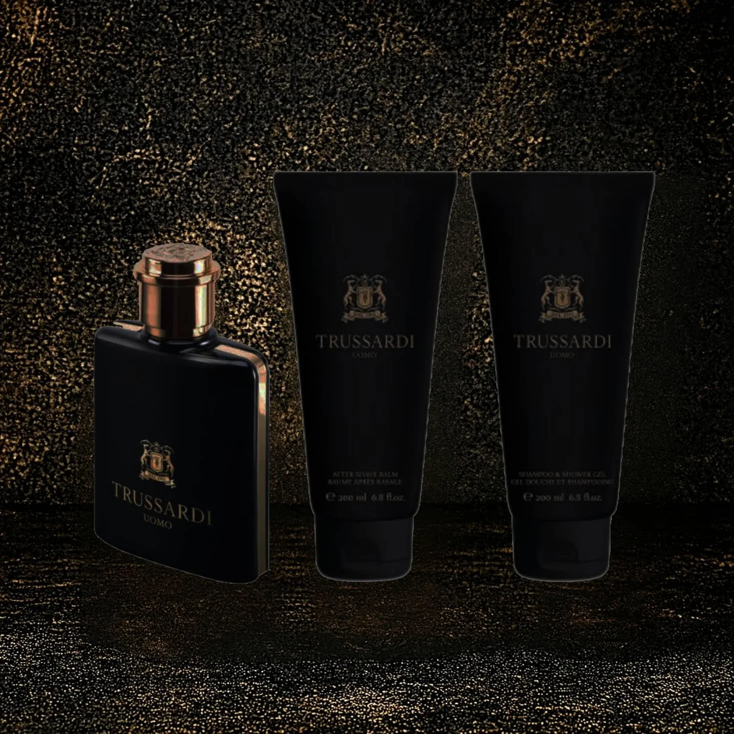 Trussardi Uomo – Confezione Regalo per Lui: Profumo Eau de Toilette 100 ml + Balsamo Dopobarba 200 ml + Gel Doccia Shampoo 200 ml