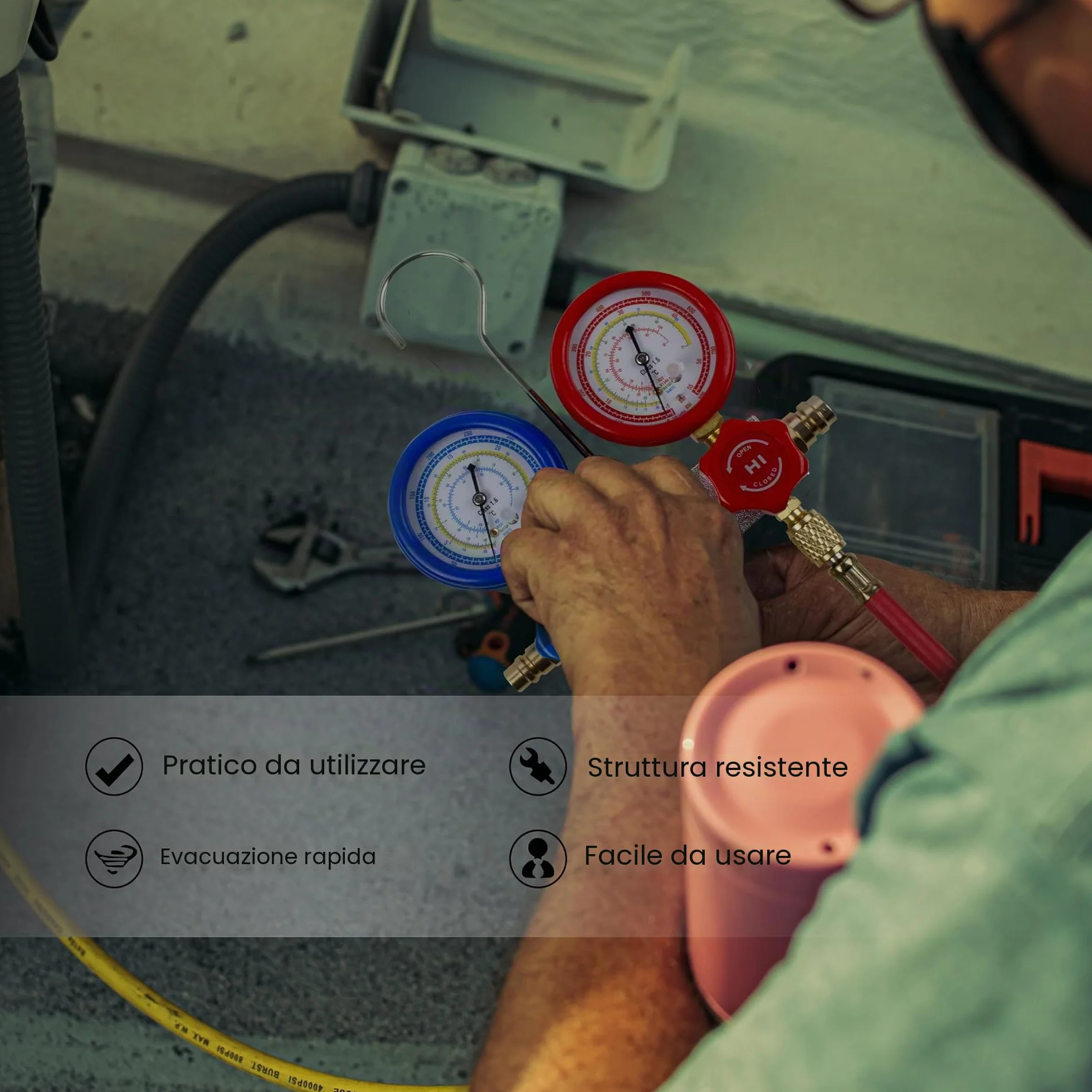 BACOENG Manifold Gauge Kit R134A R410A R407C 1.5m Tubi Set Manometri Condizionatori