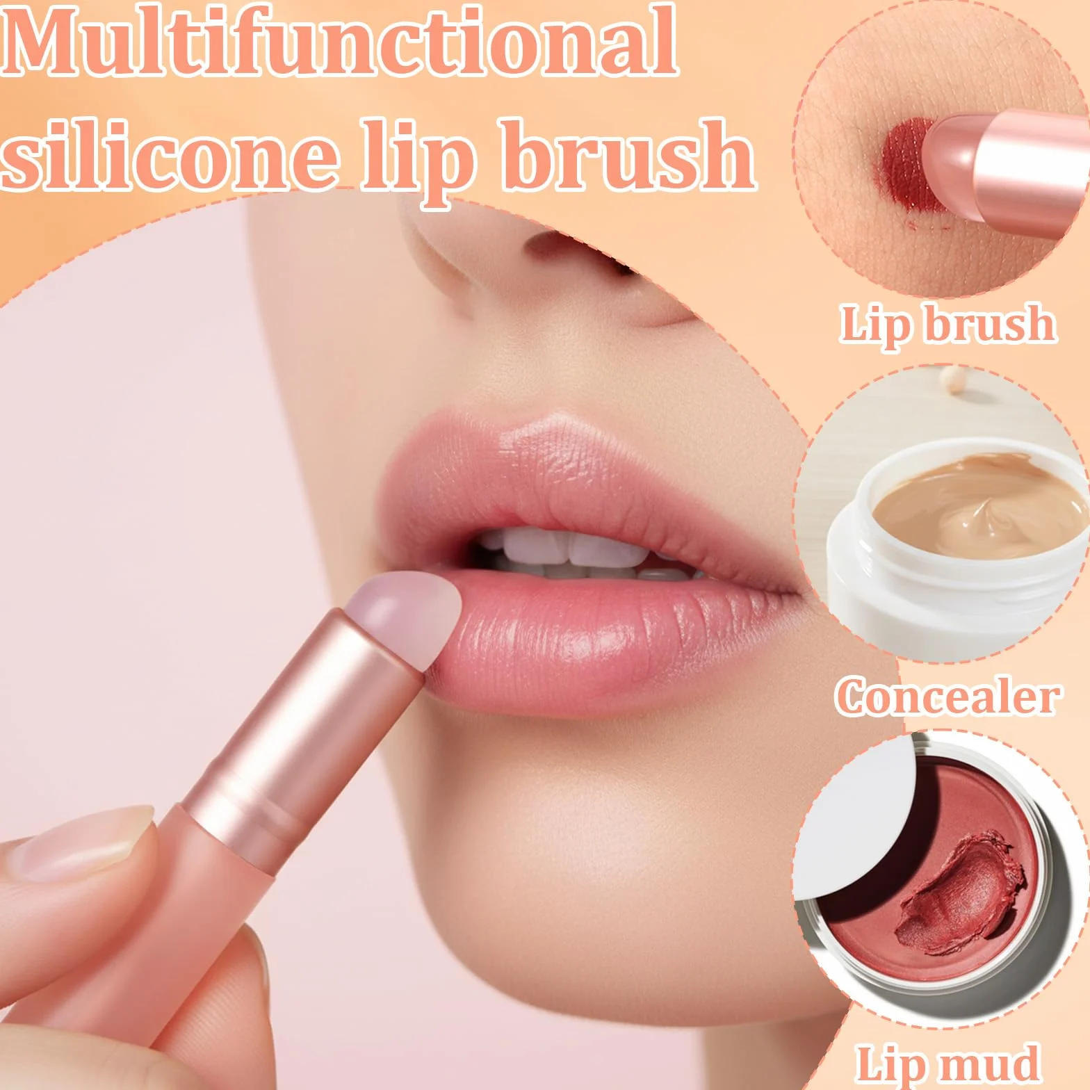 Ymapinc - Set di 4 pennelli per labbra in silicone per rossetto, riutilizzabili, con coperchio (rosa), applicatori multiuso per rossetto, pennelli da trucco, applicatori professionali per trucco