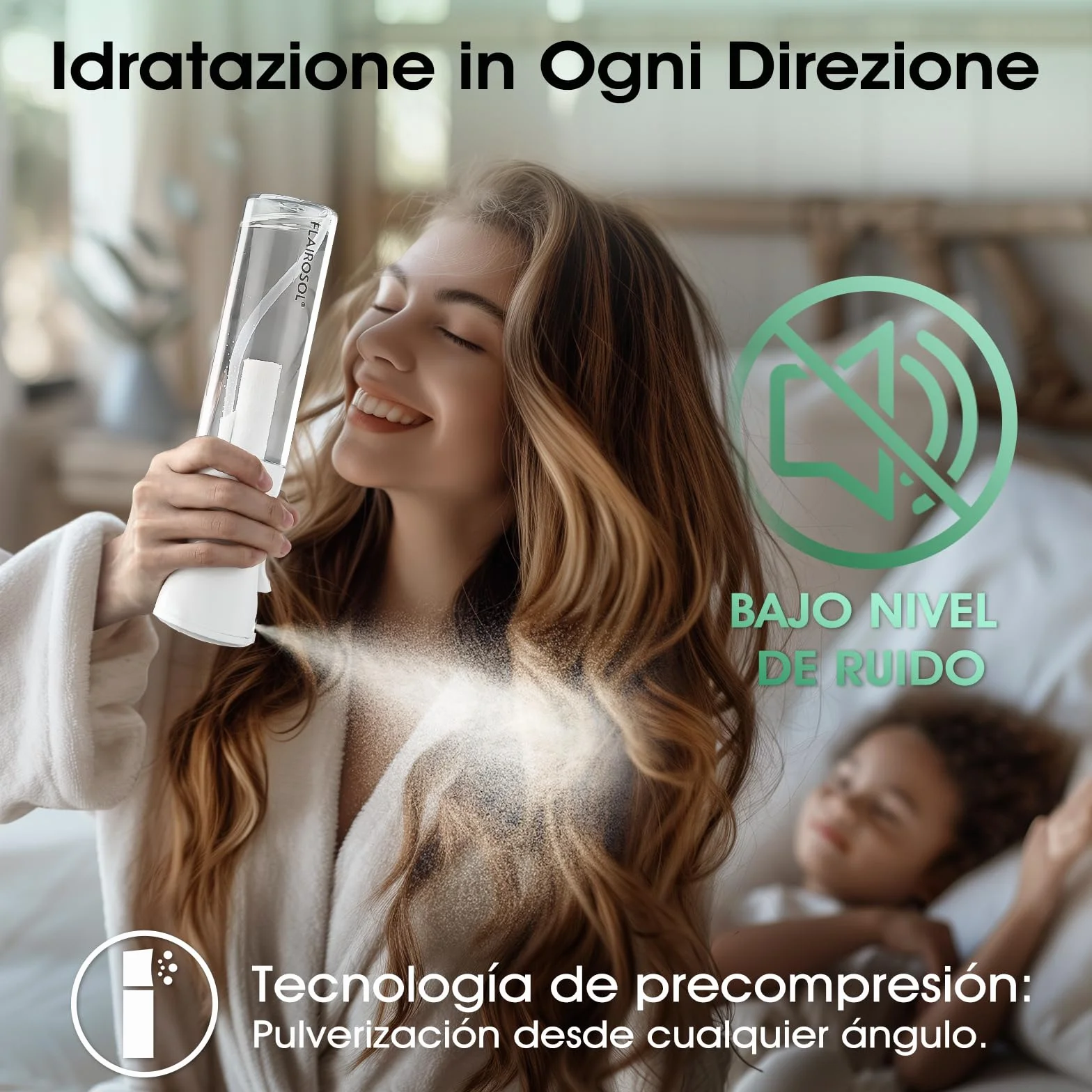 FLAIROSOL Flacone Spray Nebulizzatore per Capelli Ricci 300ml, Spruzzino Acqua Continua Fine Ricaricabile
