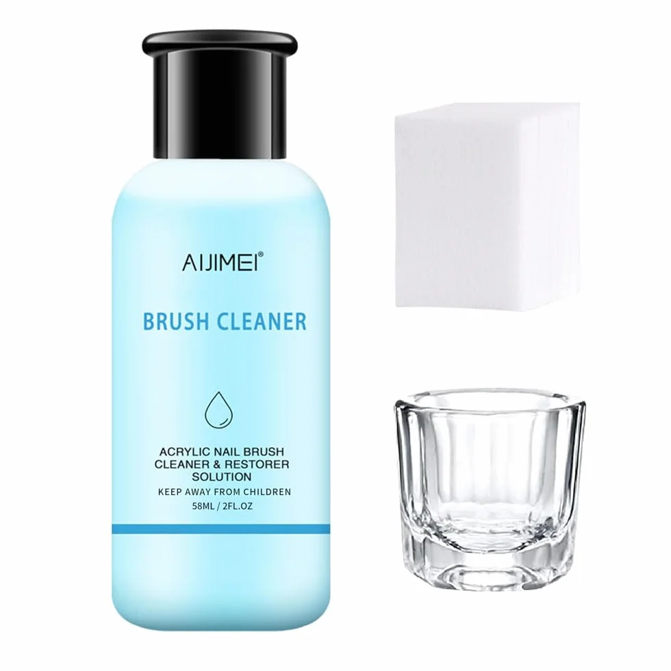 Acrylic Nail Brush Cleaner,Brush Cleaner 58ml/2fl.oz,Detergente per Pennelli Unghie,Con Tazza Cotton Pads,Rimuove Efficacemente tutti i Residui di Pennello Unghie Nail Art