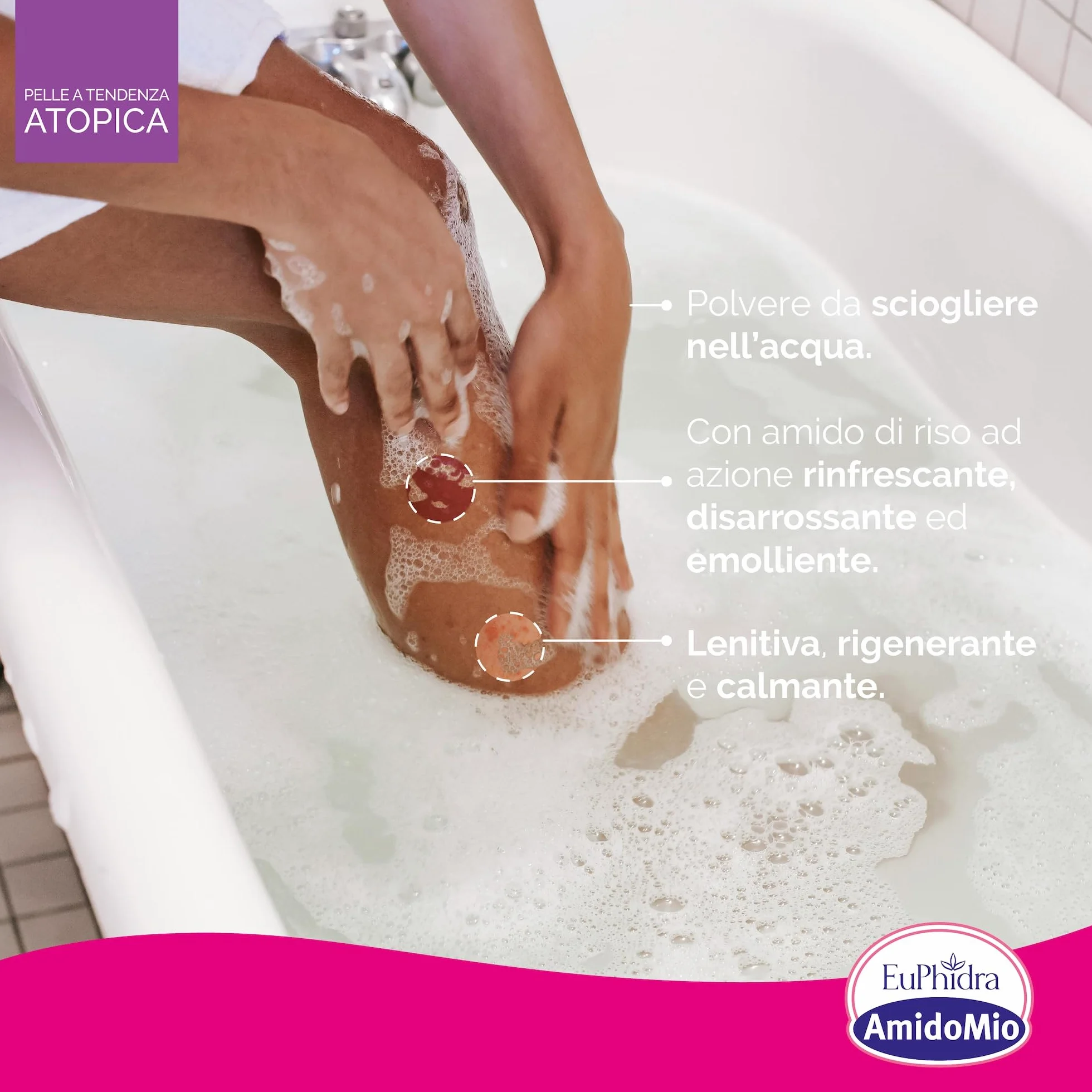 Euphidra - AmidoMio Bagno Rinfrescante, Polvere Lenitiva con Amido di Riso 100% puro, per Pelli Delicate e Sensibili, Rinfrescante e Antinfiammatorio, Flacone 125g