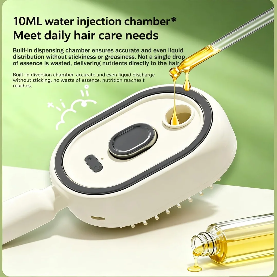 Electric Hair Brush with Water Spray Vibration Misting Detangling Comb Red Light Air Cushion Massage for Wet Dry Hair Beige