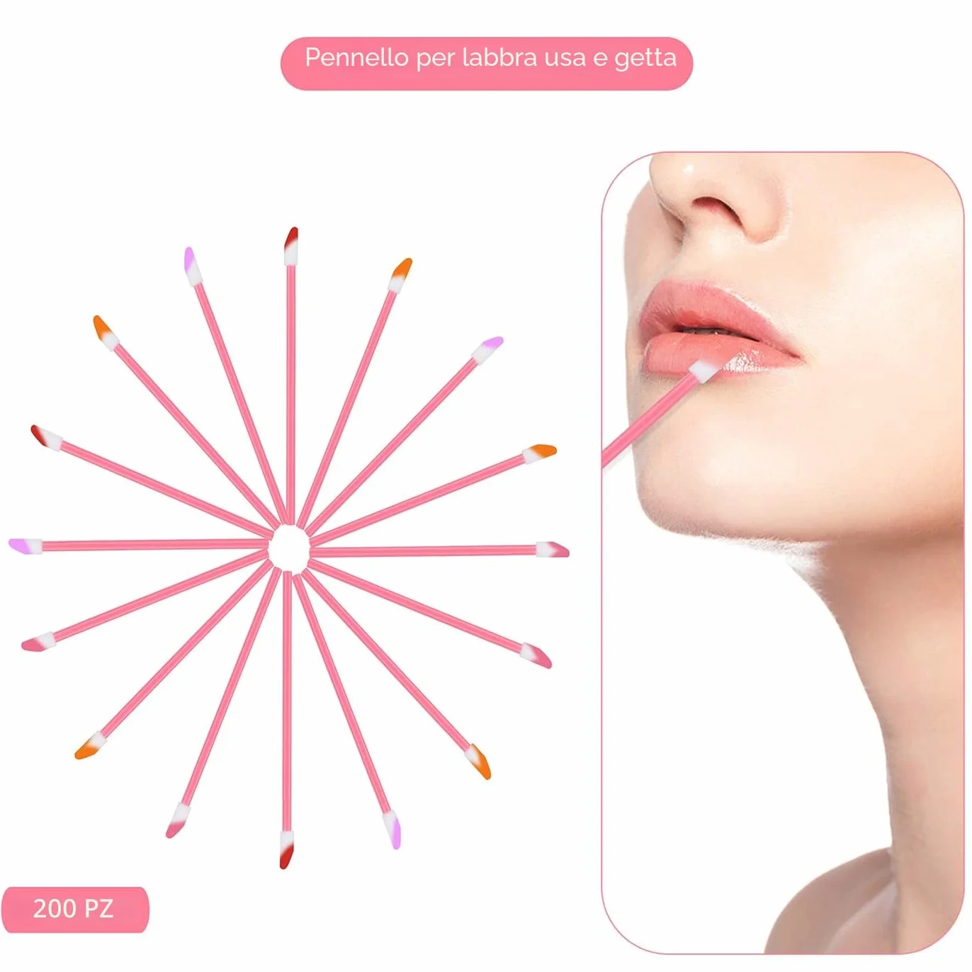 200 Pezzi Monouso Pennelli Labbra, Spazzole per Rossetto Usa e Getta,Lip Gloss Applicatore Bacchette Pennello