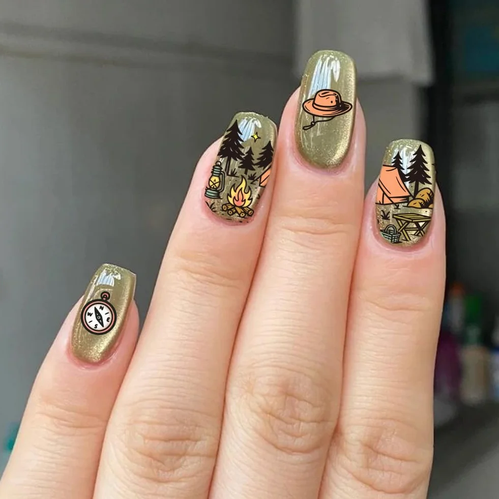 PH PandaHall 3 pezzi di piastre per timbri per unghie con motivi di animali e piante, modelli per nail art con scena di prateria, bellissimi motivi in acciaio inossidabile per stencil artistici per