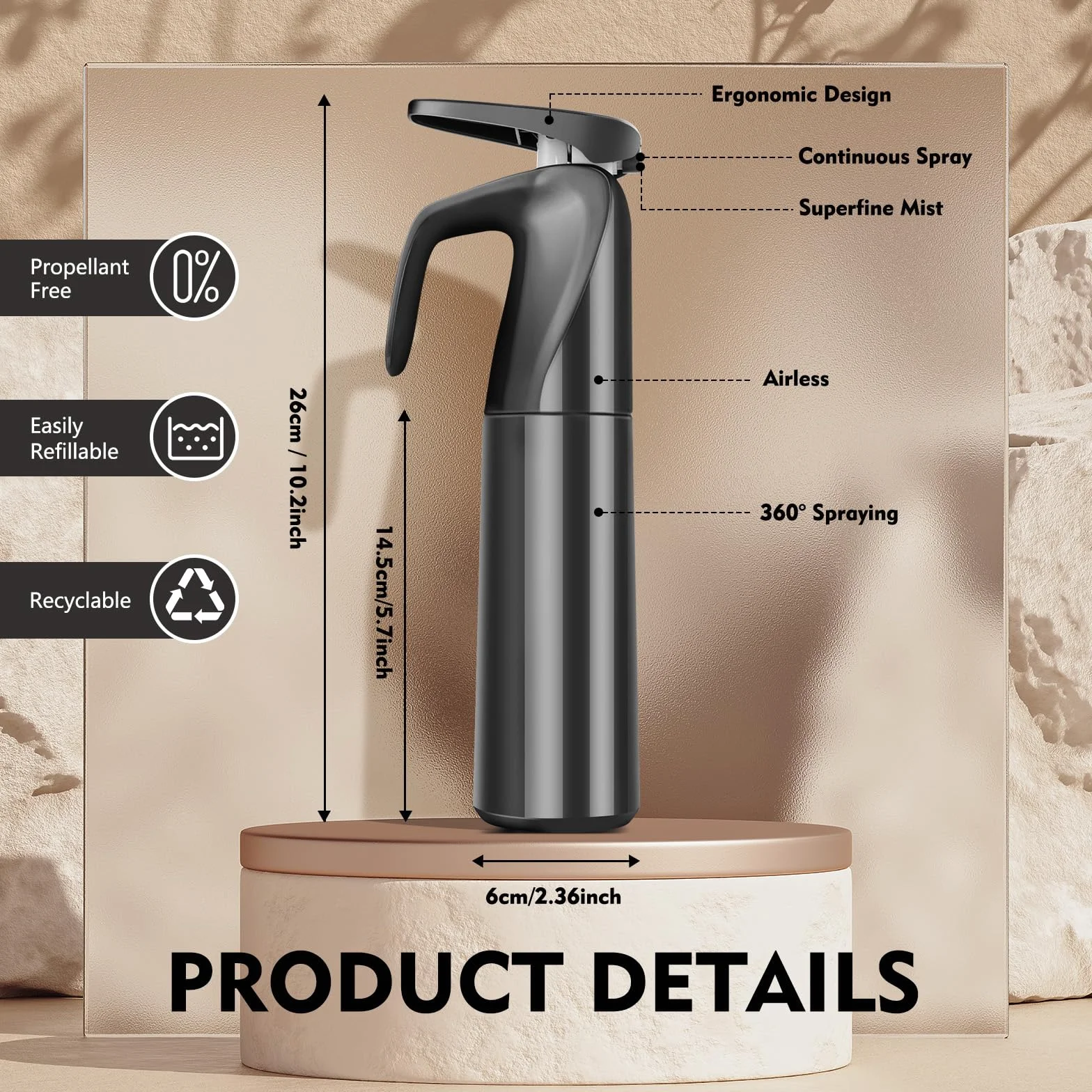 Romon Spray Capelli, 300 ML Nebulizzatore Acqua, Bottigliette Spray Flacone Spray, Spruzzatore A Pressione Continuo Ultra Fine Parrucchieri, Accessori Per Parrucchiere, Flacone Spray Per Piante, Nero