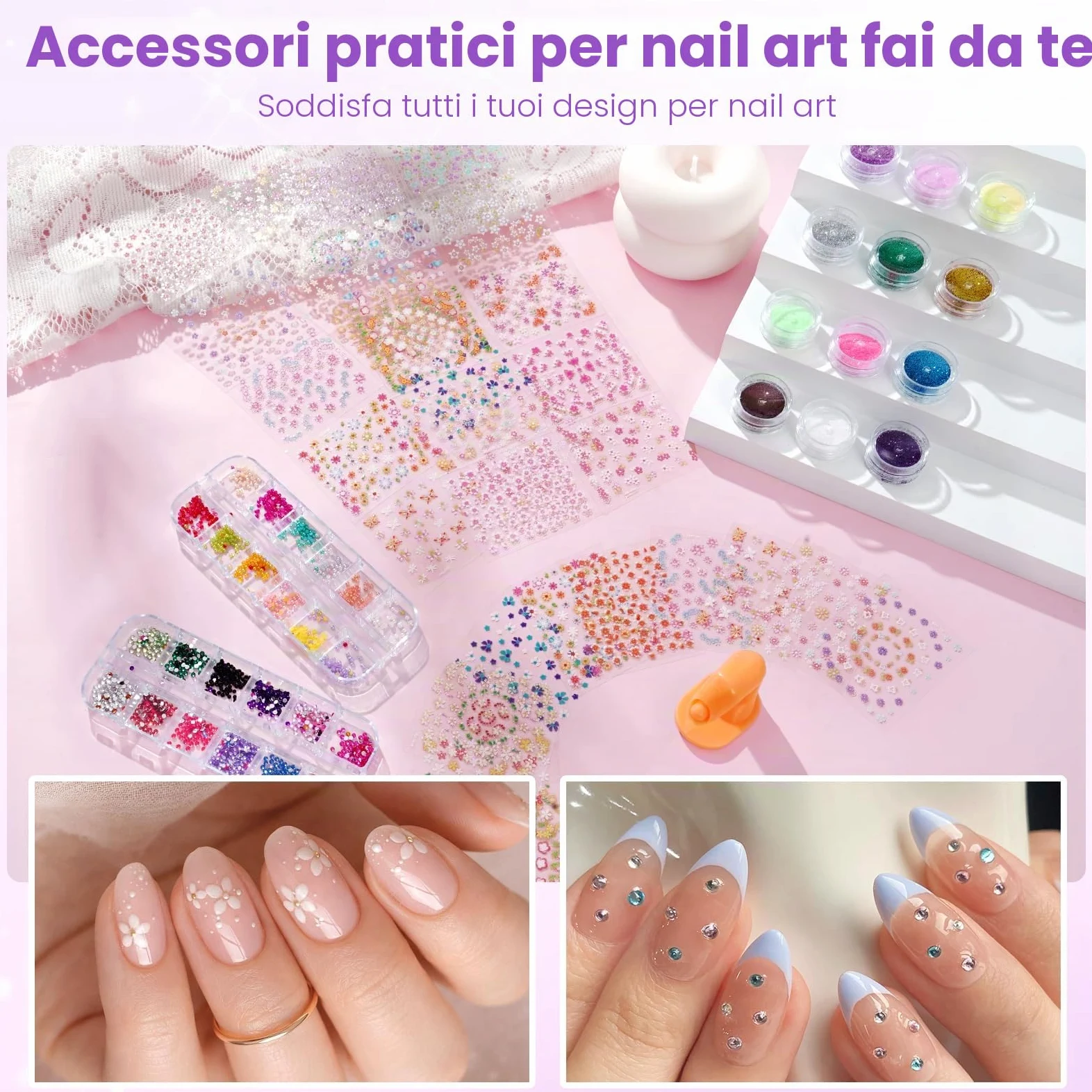 Deciniee Kit per unghie in acrilico: set in polvere acrilica con lampada UV, trapano elettrico per unghie, punte finte, 6 colori polvere + gel monomero, set per nail art in confezione regalo viola, da