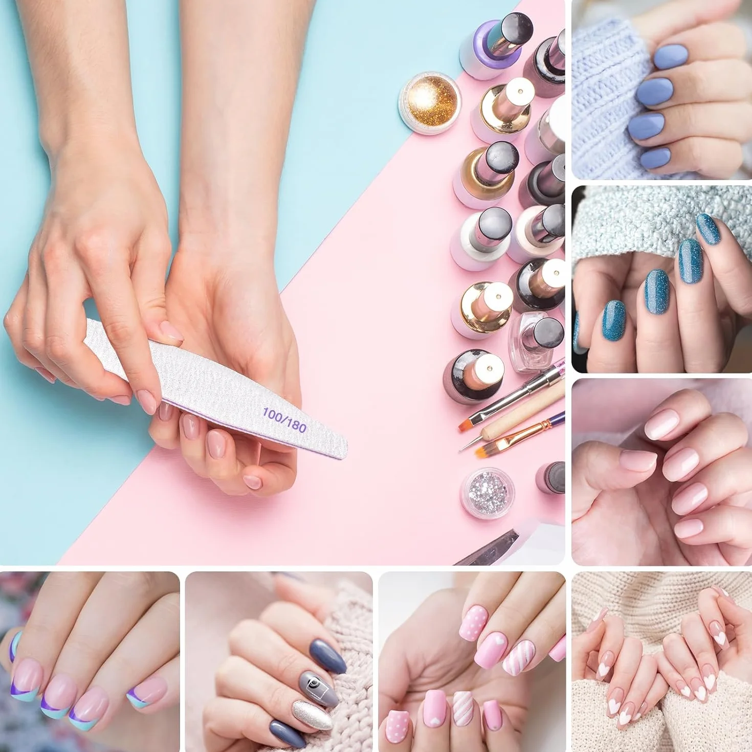20 lime per unghie, lima per unghie professionale a doppio lato, riutilizzabile 100/180 grit per saloni di manicure, fai da te per nail art