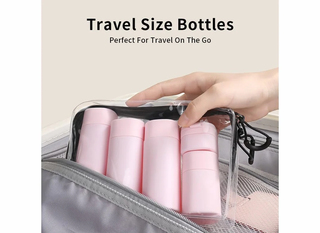Confezione da 5 bottiglie da viaggio brevi e alla moda, approvate TSA, senza BPA, per cosmetici, shampoo, crema, balsamo, lozioni, sapone (Nordic bean purple)