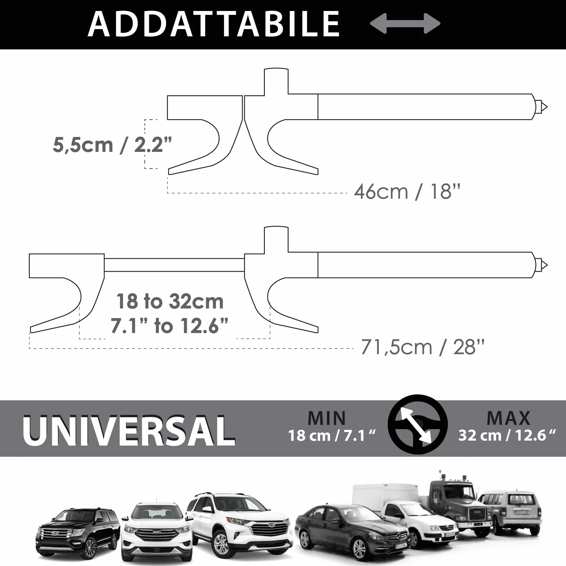 KRASER WA839Y Blocasterzo Antifurto Auto Acciaio Inossidabile 3 Chiavi