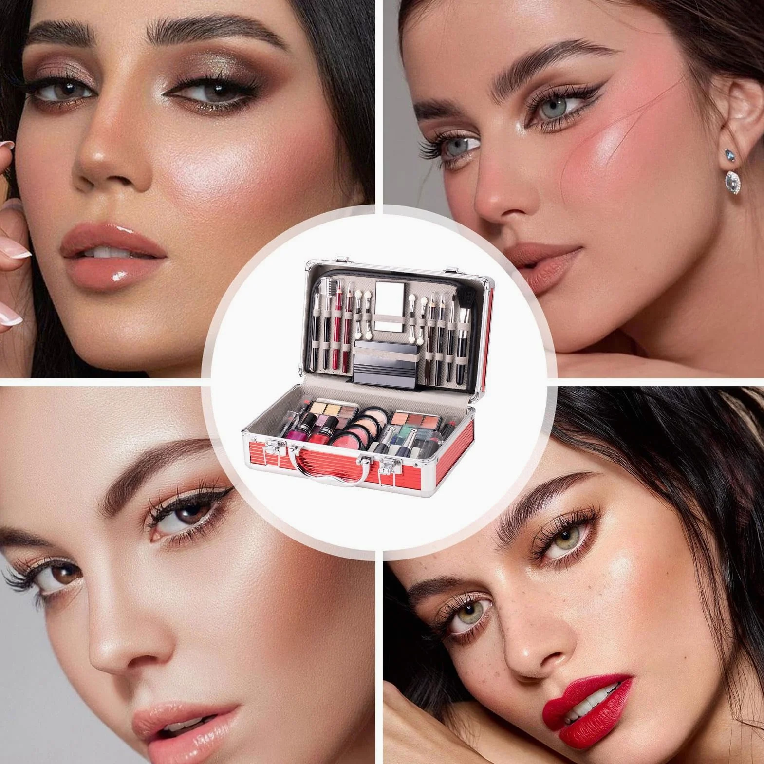 Set trucco per principianti, kit trucco per adolescenti | Kit per principianti con custodia | Ombretto, fard, per sopracciglia, rossetto, smalto, pennello per sopracciglia con custodi