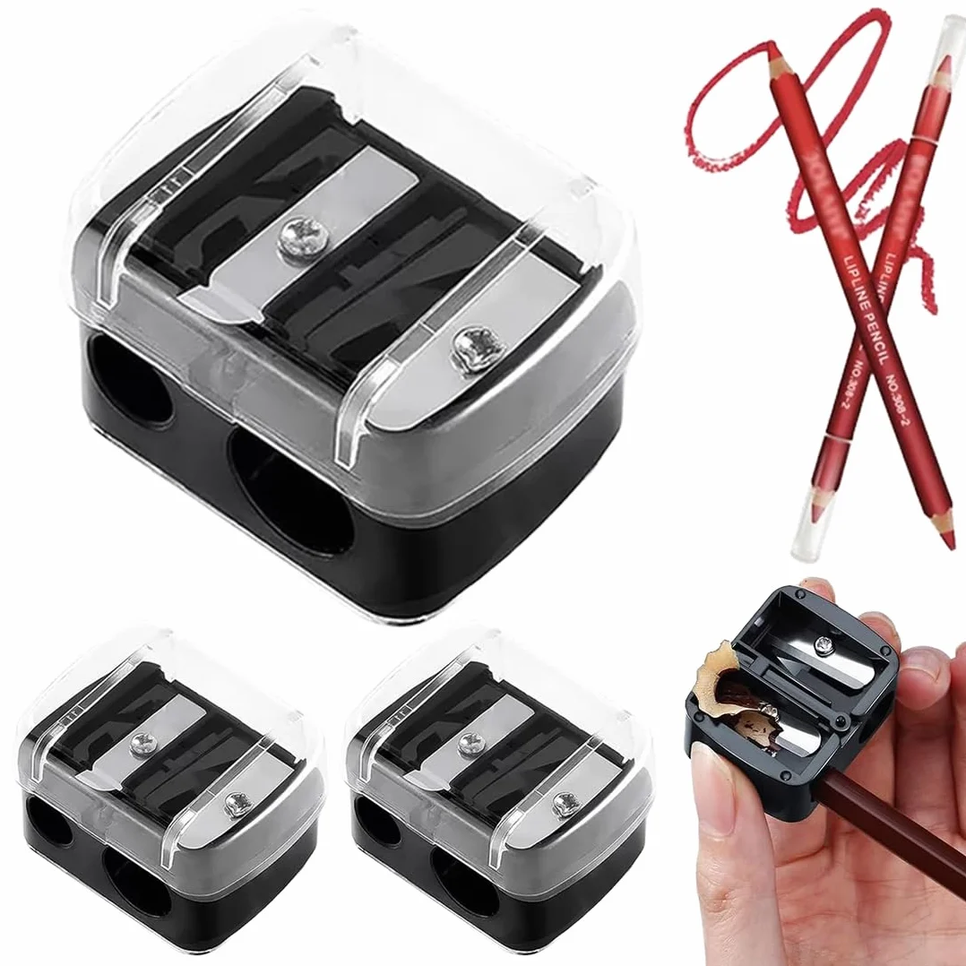 3 Pezzi Temperino Universale per Trucco,Temperino Doppio per Matite Cosmetiche, Temperino Matita Occhi, Temperino Matita Labbra,Adatto per Eyeliner, Matita per Sopracciglia, Comodo per Viaggi