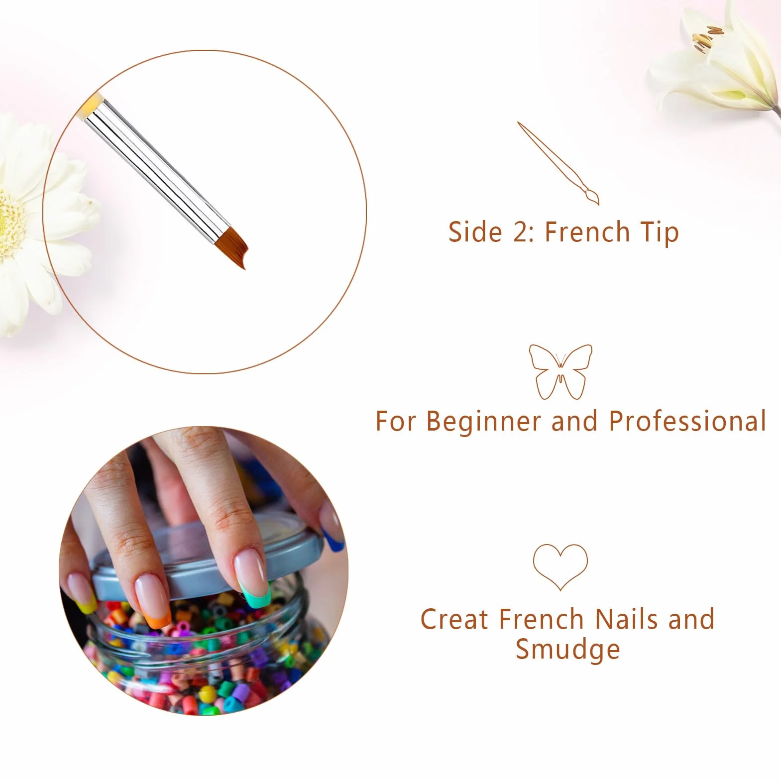 Pennelli Unghie Gel Ombre/French Professionali con Tappo Penna per Nail Art Semipermanente, LEA-SHALL Pennello Doppia Estremità 2 Teste Ombre/Francese Pennellino Ricostruzione Set