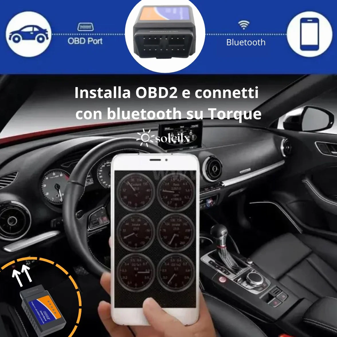 OBD2 Bluetooth Scanner Diagnostico Auto Multimarca Lettore per Diagnosi Veicoli Compatibile iOS Android Windows