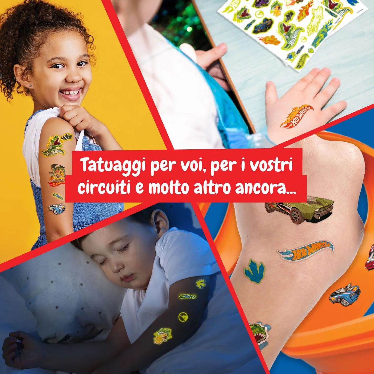 Science4you Tatuaggi Temporanei - 40 Auto Hot Wheels, Kit di Tatuaggi Trasferibili per Bambini, il Regalo per Bambini e Bambine di età Compresa tra 5, 6, 7, 8 e 9 anni
