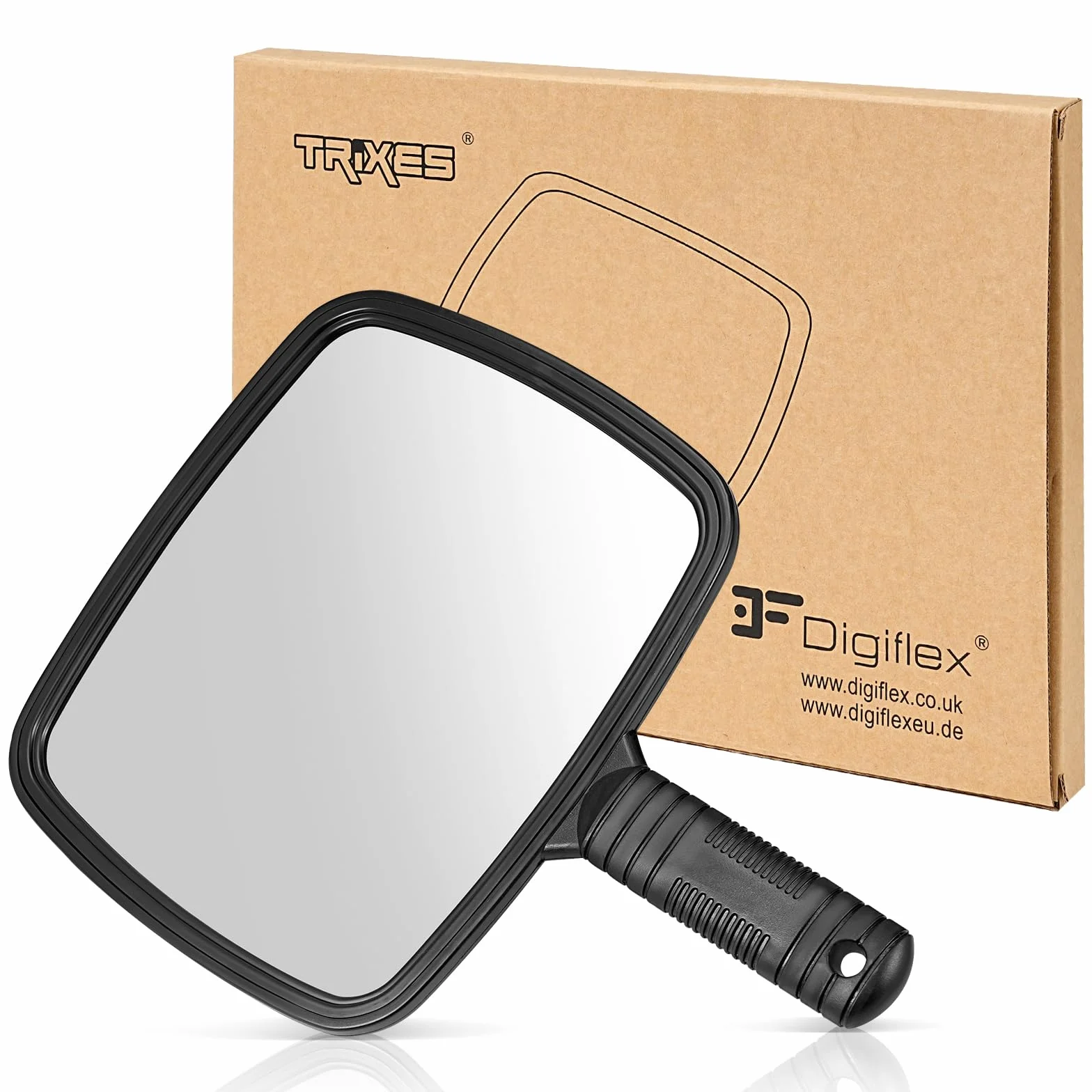 TRIXES Specchio Portatile Professionale per Salone Parrucchiere Barbiere con Manico - Specchio Trucco Portatile Grande e Comodo - Specchietto Dentista - Nero