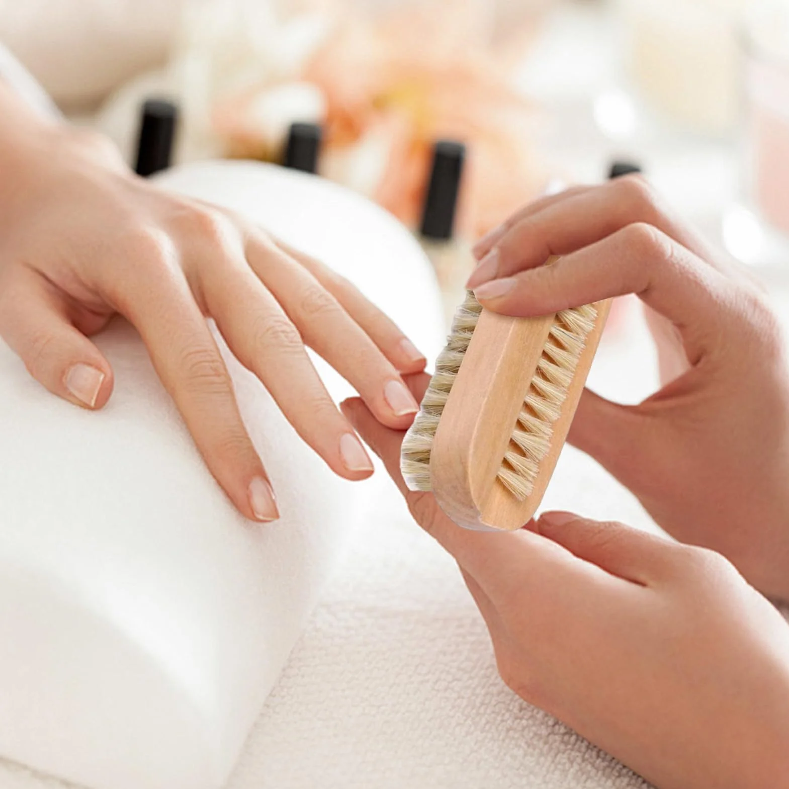 Spazzola per unghie a doppia faccia - Strumento riutilizzabile per toelettatura in legno con setole di cinghiale, spazzola per manicure e pedicure per salone, spa, bagno, dormitorio | Cura delle unghi