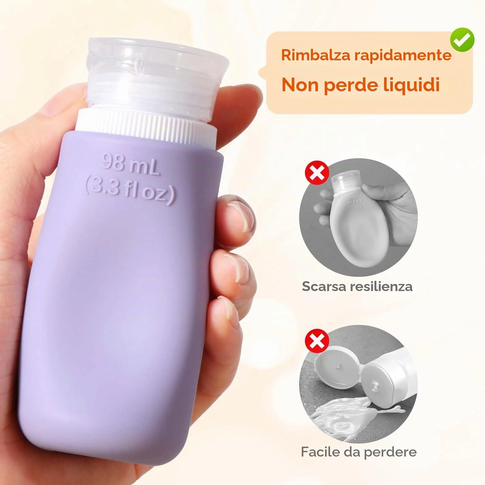 Diboniur Flaconi da Viaggio in Silicone 4 Pezzi 98ml per Shampoo Crema Lozione