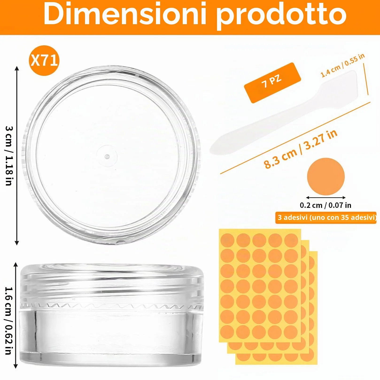 71 Pz Barattolini Plastica Piccoli con Tappo, 5ML Mini Barattoli per Campioni, Vasetti Piccoli per Cosmetici, Barattoli da Viaggio Campioncini Creme, Contenitori per Creme + Raschietto/Etichette
