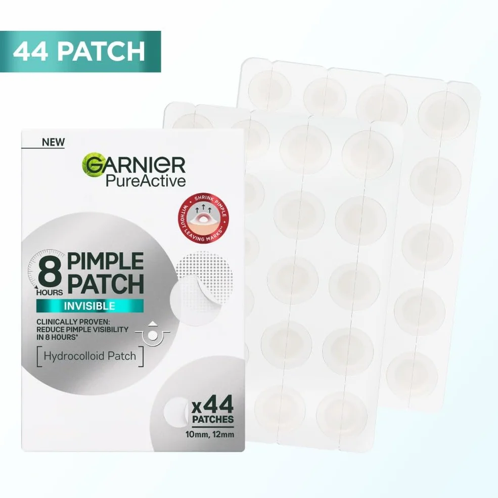 Garnier Pimple Patch Cerotti Idrocolloidali Invisibili Viso, Imperfezioni Ridotte in 8 Ore, Brufoli Visibilmente più Piatti, Adatti a Tutte le Tonalità di Pelle, Vegano, Pure Active, 44 Patch