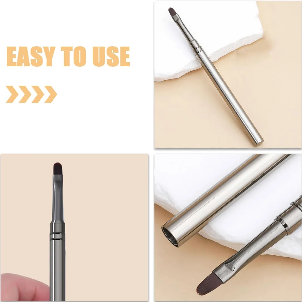 Tofficu Penna per Nail Art Punta Tonda in Metallo, Set 2 Pezzi di Pennelli per Gel Unghie, Strumento Professionale per Manicure e Decorazione Unghie, Accessori per Saloni di Bellezza e