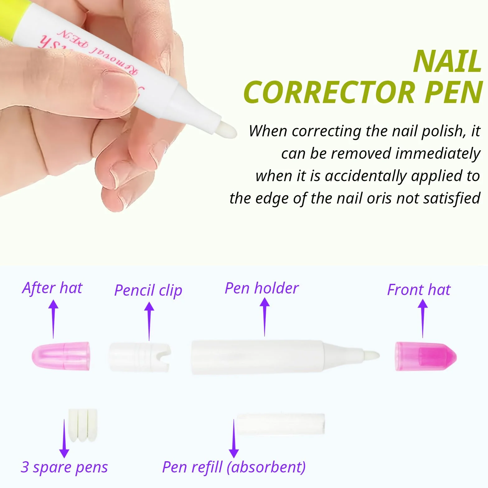 5 Pezzi Penne Correggi per Smalto Unghie con 15 Punte di Ricambio, Penna per Rimuovere lo Smalto, Penna Correttore per Bordi Delle Unghie, Penna Remover per Smalto, Penna di Correzione per Nail Art