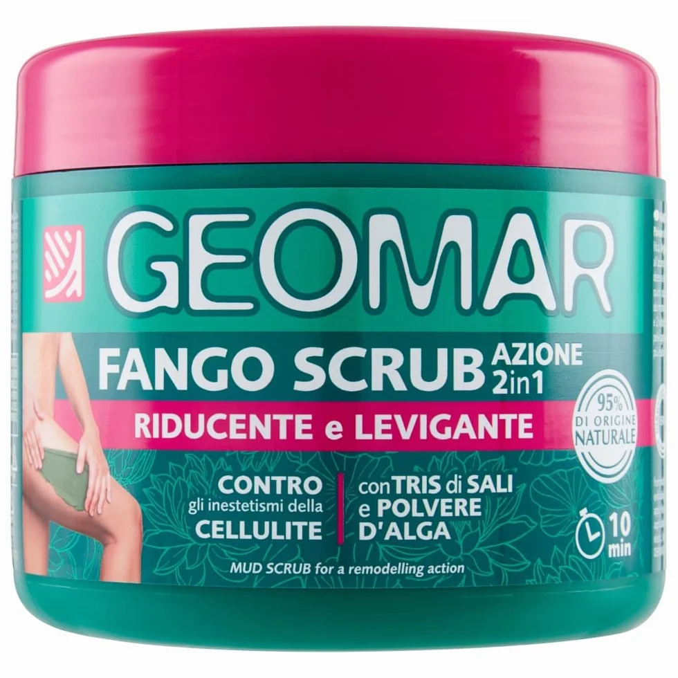 GEOMAR Fango Scrub 2 in 1 Riducente Levigante Cellulite 95% Origine Naturale Tris Sali Marino Epsom Mar Morto Made in Italy 600 g