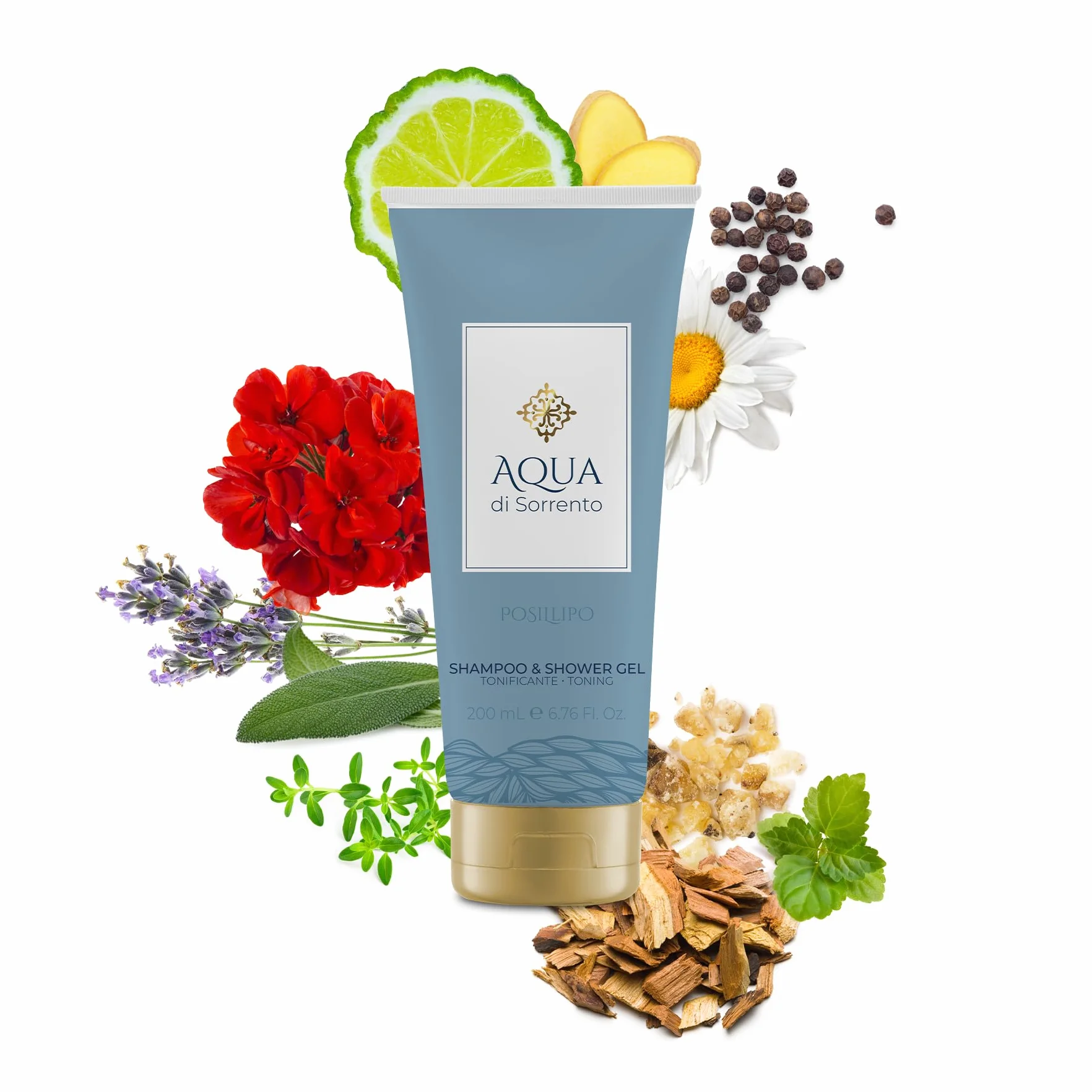 AQUA DI SORRENTO | Posillipo, Confezione Regalo Uomo, Gel Doccia e Shampoo & Shower Gel da 200ml + Balsamo Dopobarba 100ml, Fragranza Agrumata, Floreale e Legnosa